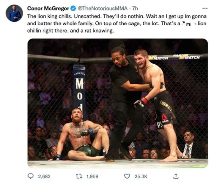 
Conor McGregor tweet after Khabib's UFC 242 win: "Book my rematch for Moscow"